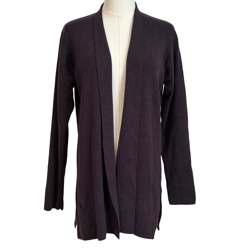 Eileen Fisher Womens Merino Wool‎ Open Front Cardigan Plum Purple Size M Italian